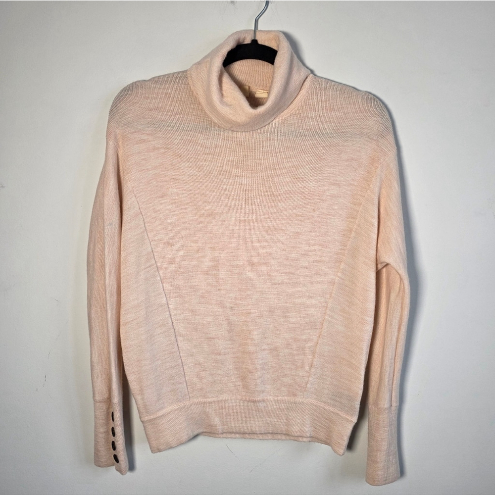 Moth Anthropologie Wool Blend Turtleneck Sweater XS Pink Button Cuff Knit - Picture 2 of 9